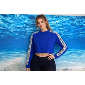 Performance Royal Blue Logo Tape Cropped Sweatshirt Womens Small